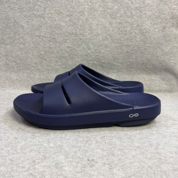 OOFOS OOahh Slides Mens Size 11 Navy Blue Slip On Comfort Recovery Slides Sandal